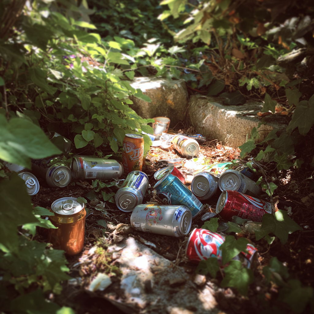 Basura en un jardín después de una fiesta | Fuente: Midjourney