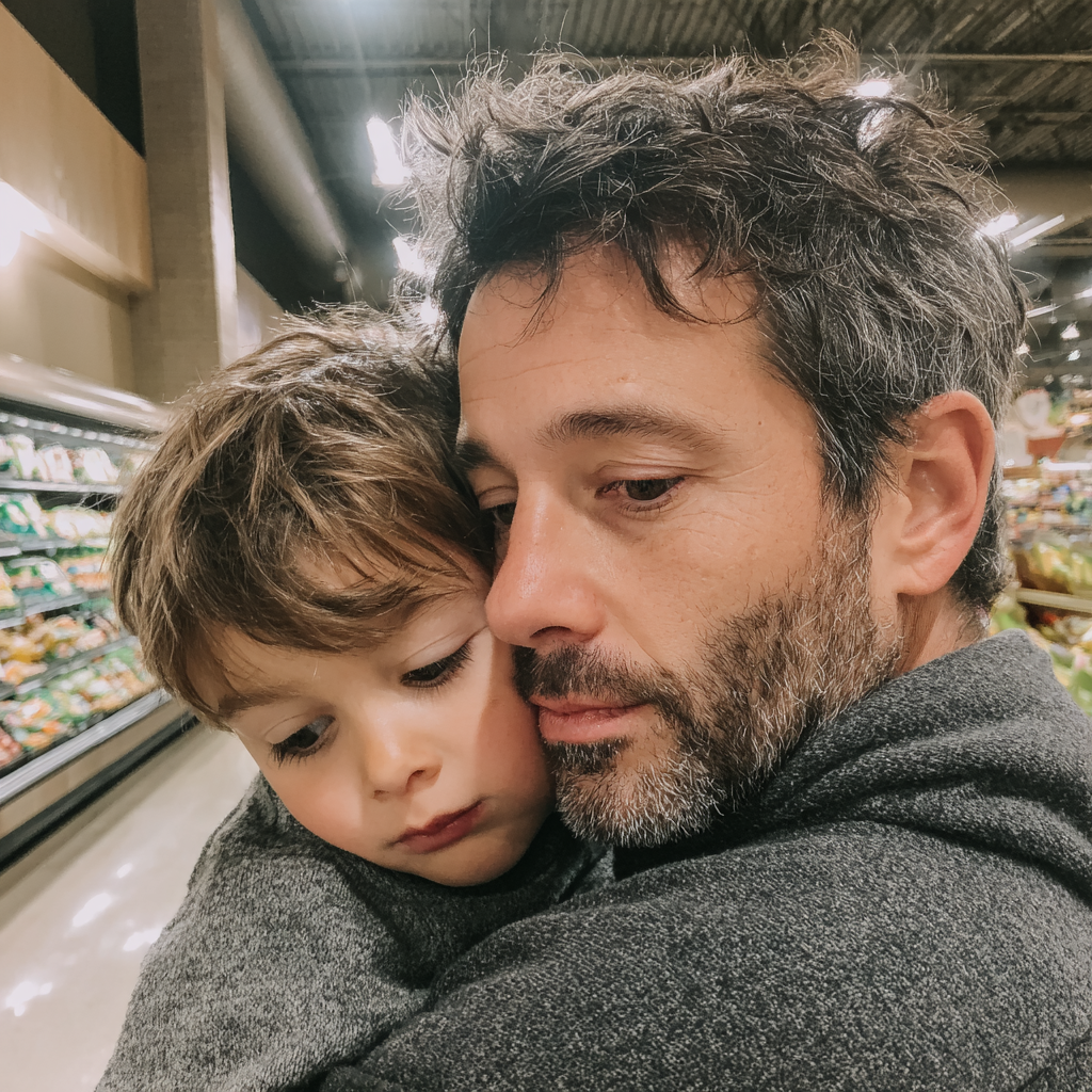 Un hombre emocional con un niño | Fuente: Midjourney