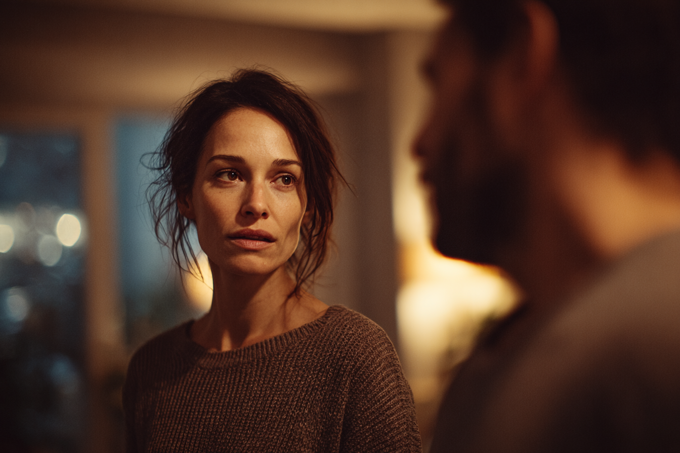 Una mujer hablando con su marido | Fuente: Midjourney