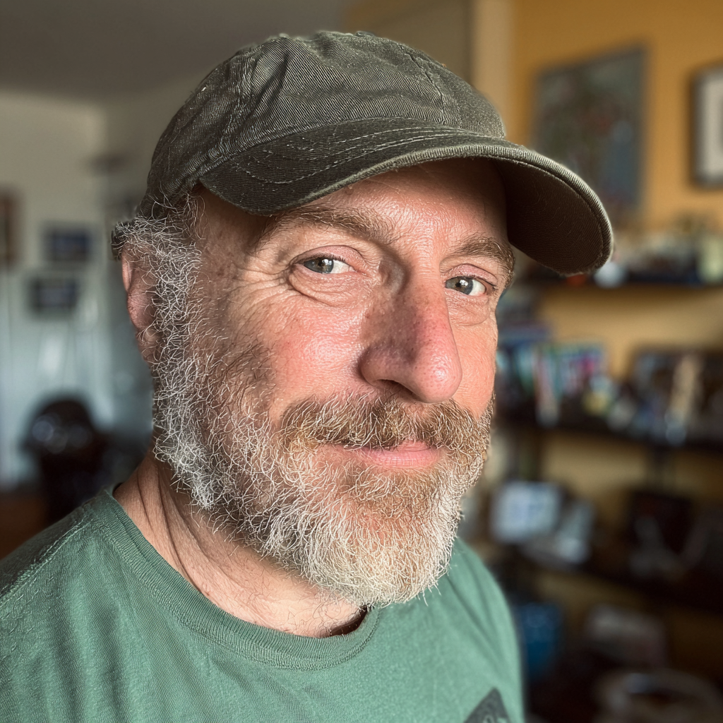 Un hombre mayor sonriente con gorra | Fuente: Midjourney