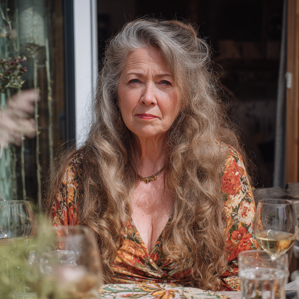 Una anciana disgustada sentada a la mesa del comedor | Fuente: Midjourney