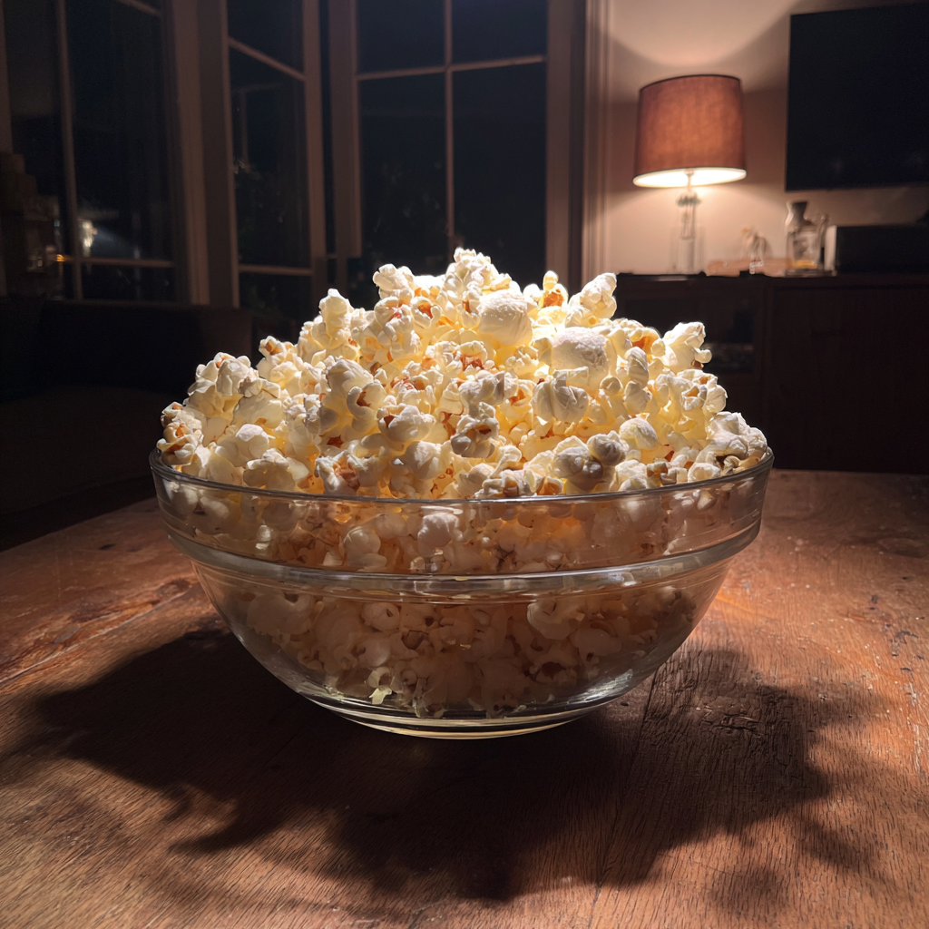 Un bol de palomitas sobre una mesa | Fuente: Midjourney