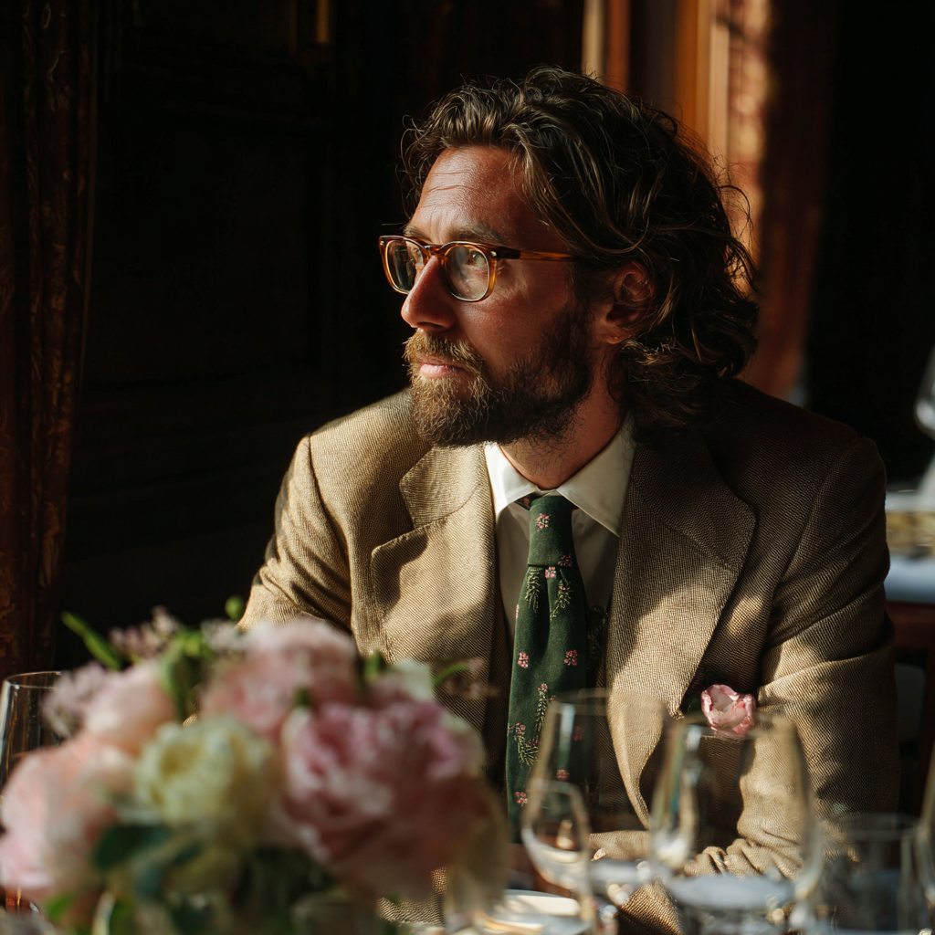 Un hombre sentado en un banquete de boda | Fuente: Midjourney