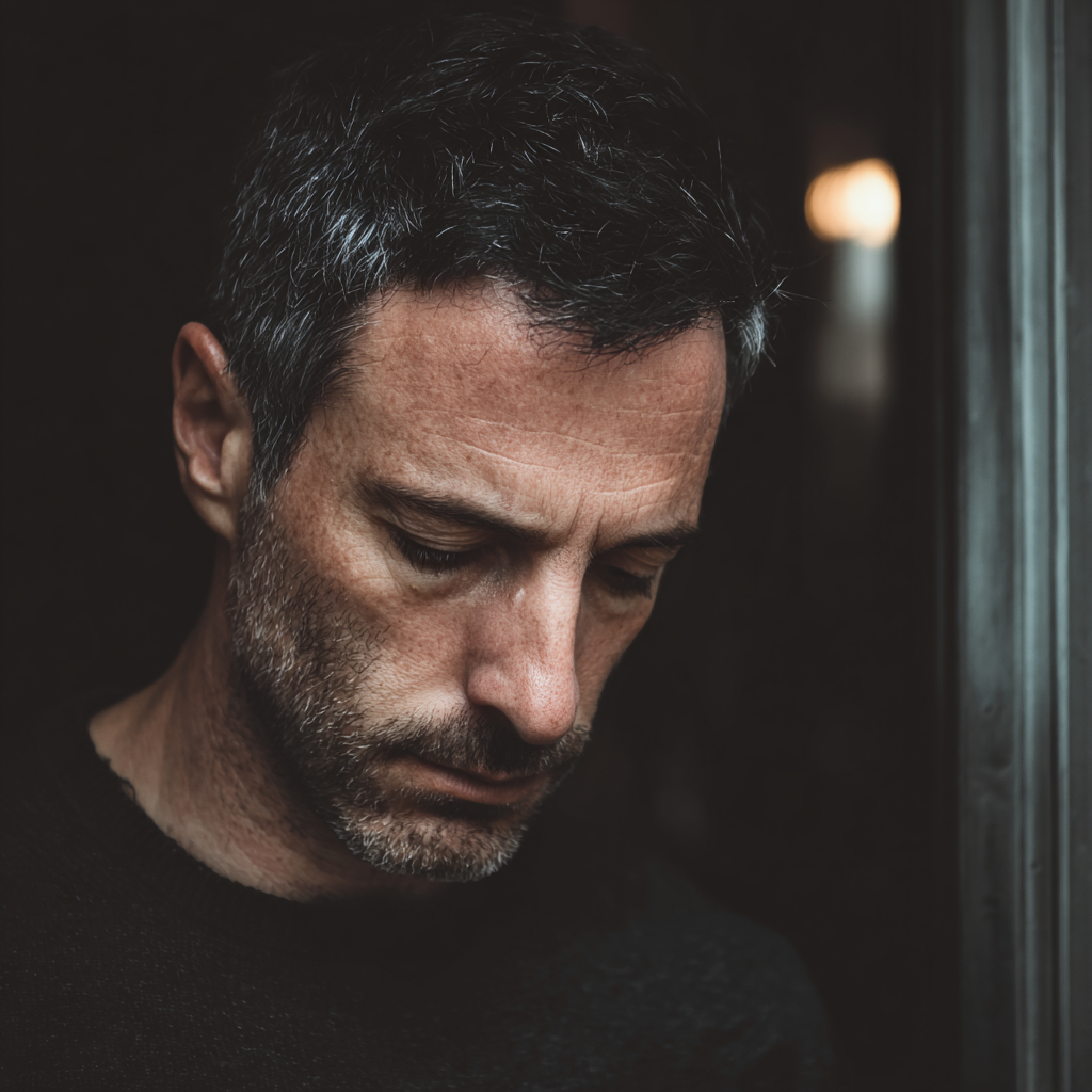 Un hombre disgustado mirando al suelo | Fuente: Midjourney