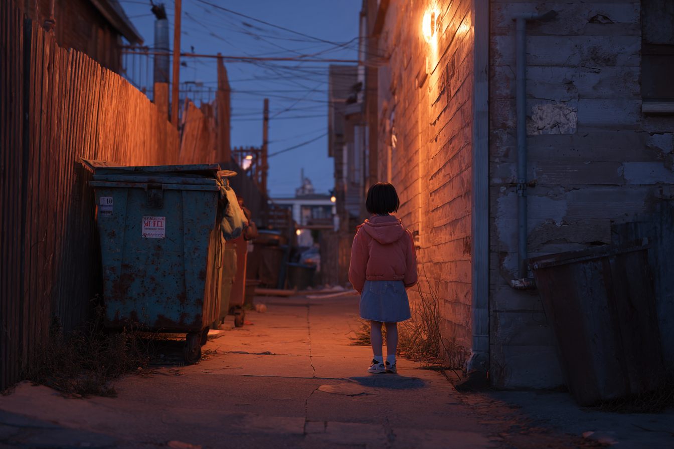 Una chica cerca de un contenedor de basura | Fuente: Midjourney