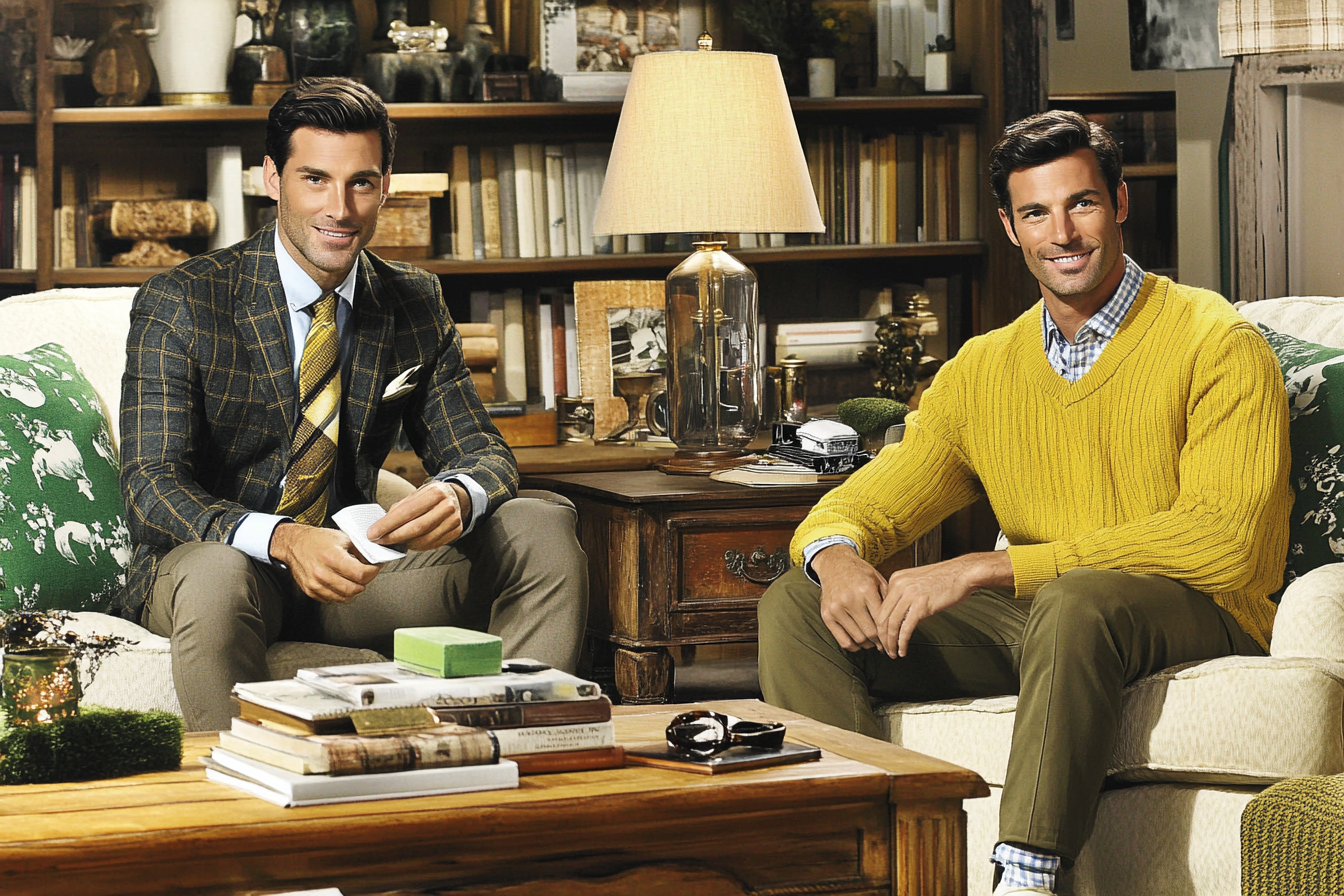 Dos hombres sentados en el salón | Fuente: Midjourney