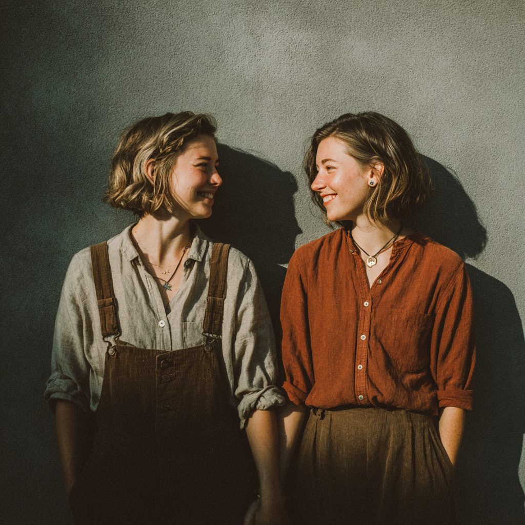 Dos mujeres felices tomadas de la mano | Fuente: Midjourney