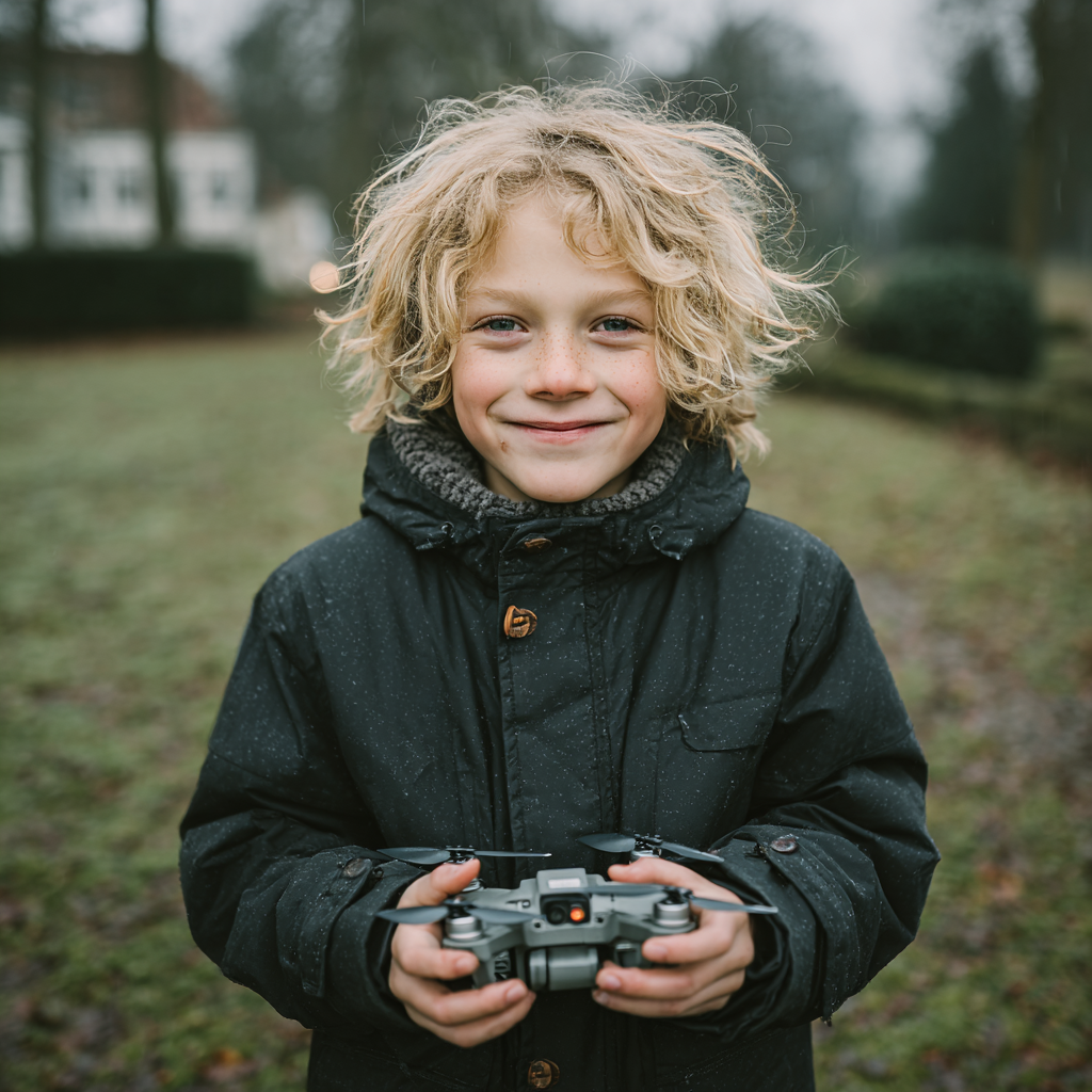 Un niño feliz sujetando un dron | Fuente: Midjourney