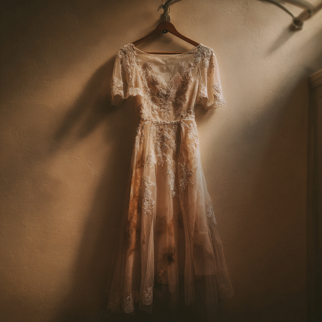 Un vestido de novia arruinado | Fuente: Midjourney