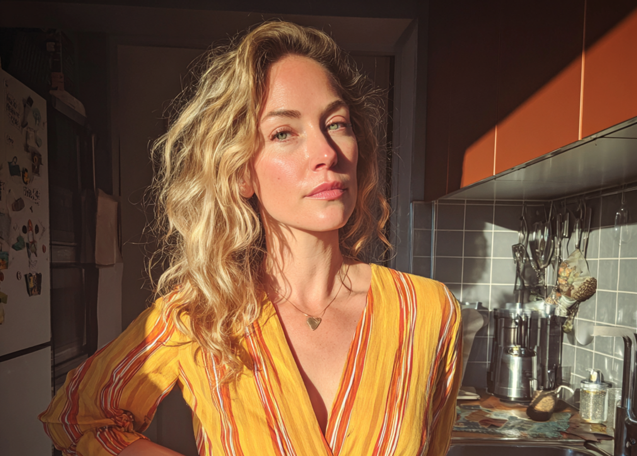 Una mujer despreocupada de pie en una cocina | Fuente: Midjourney