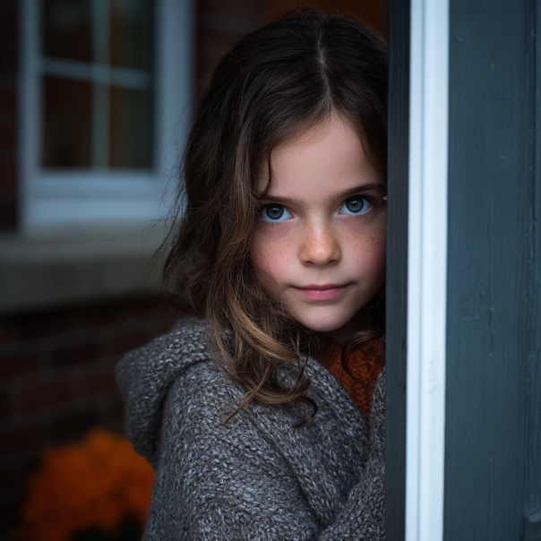 Una niña en la puerta | Fuente: Midjourney