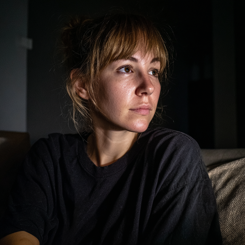 Una mujer sentada en un sofá | Fuente: Midjourney