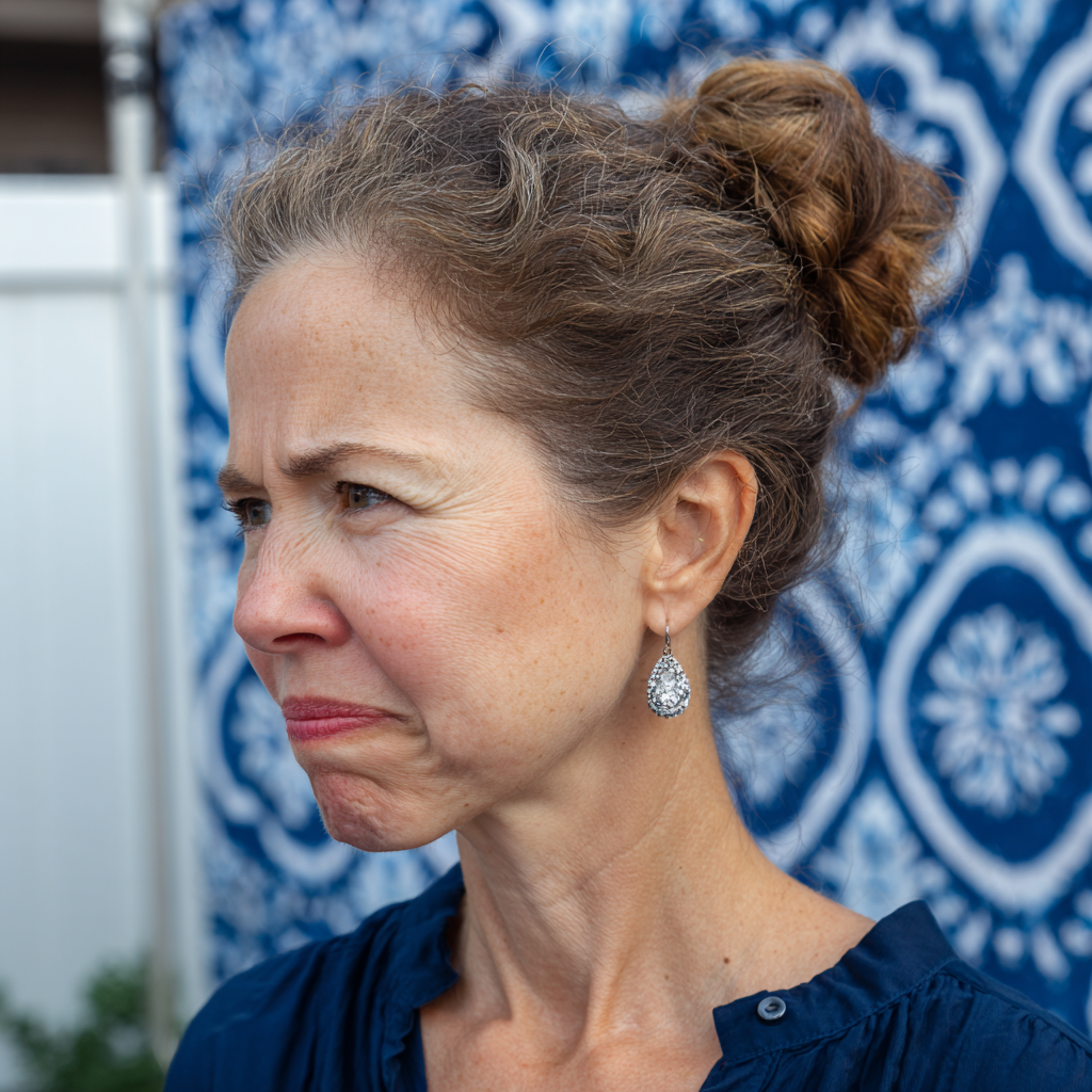 Una mujer mayor disgustada con pendientes de diamantes | Fuente: Midjourney