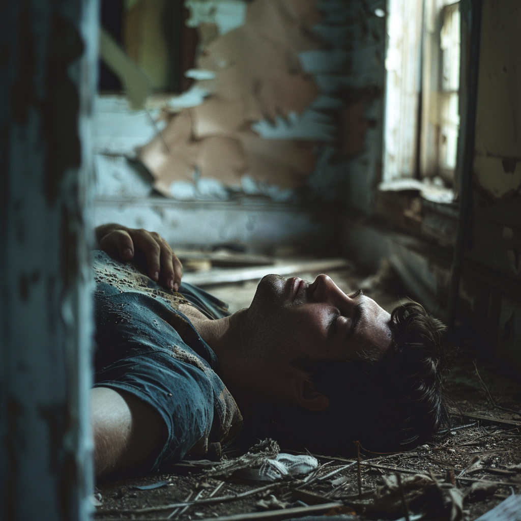 Un hombre durmiendo en el suelo | Fuente: Midjourney