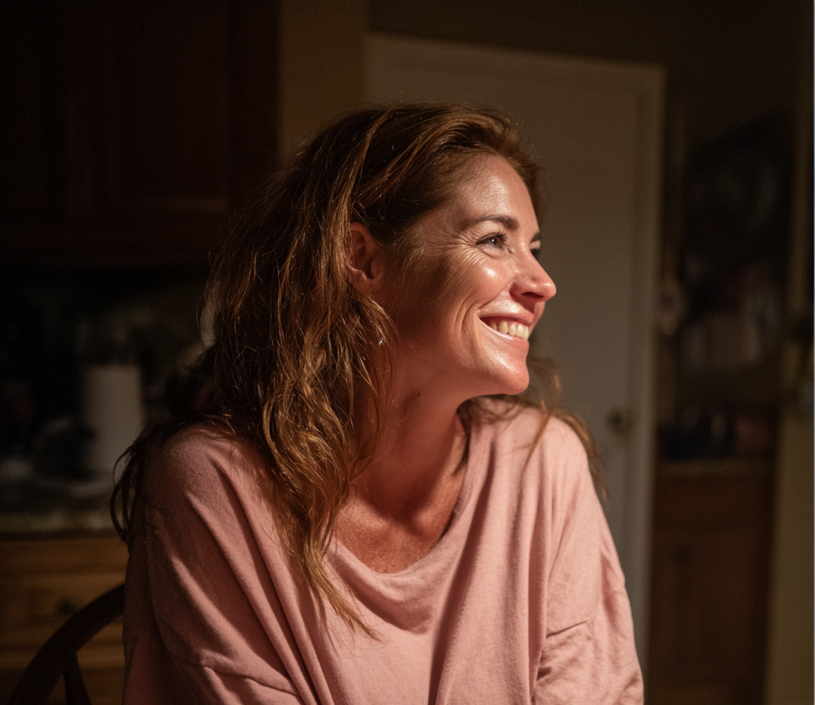 Una mujer sentada a la mesa de la cocina | Fuente: Midjourney