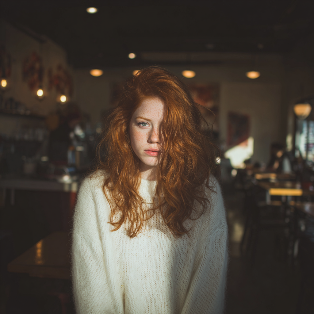 Una mujer de pie en una cafetería | Fuente: Midjourney