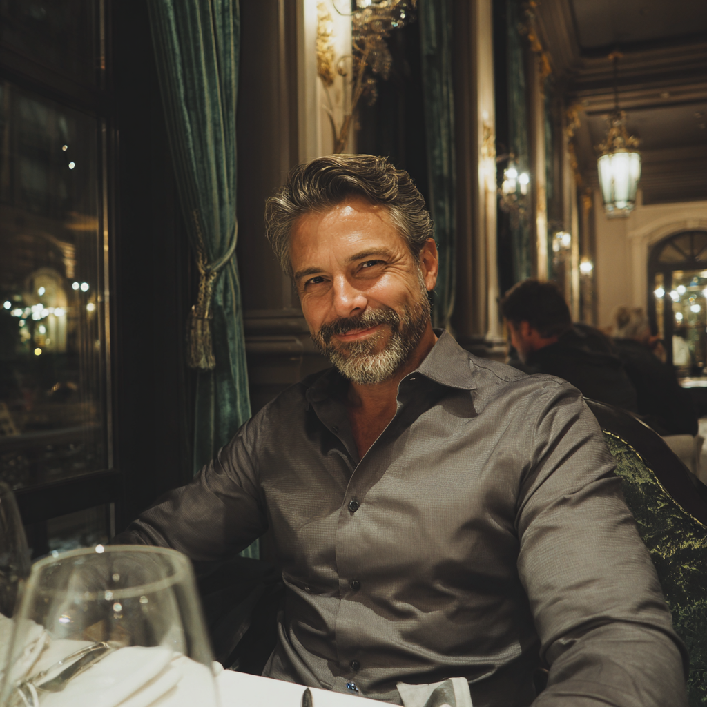 Un hombre con una camisa formal gris | Fuente: Midjourney