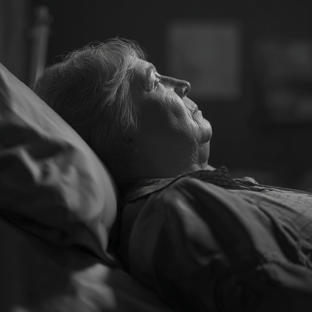 Una anciana tumbada en una cama | Fuente: Midjourney