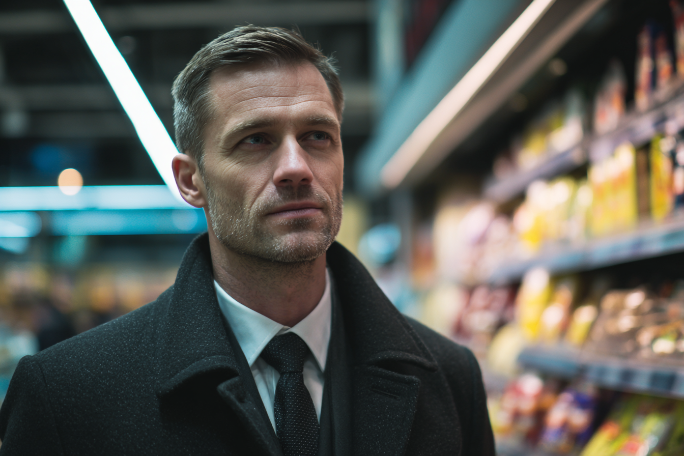 Un hombre con abrigo | Fuente: Midjourney