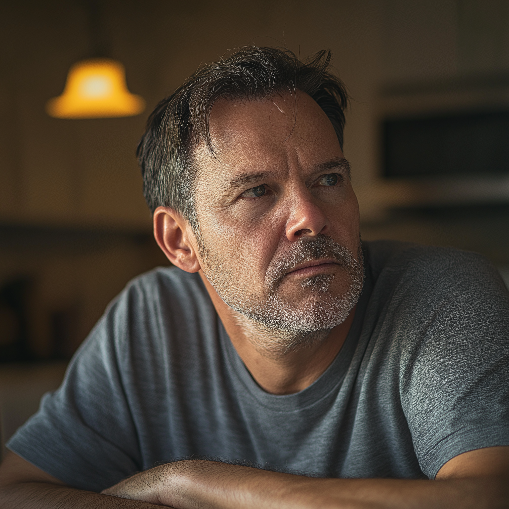 Primer plano de un hombre con aspecto extrañamente serio | Fuente: Midjourney