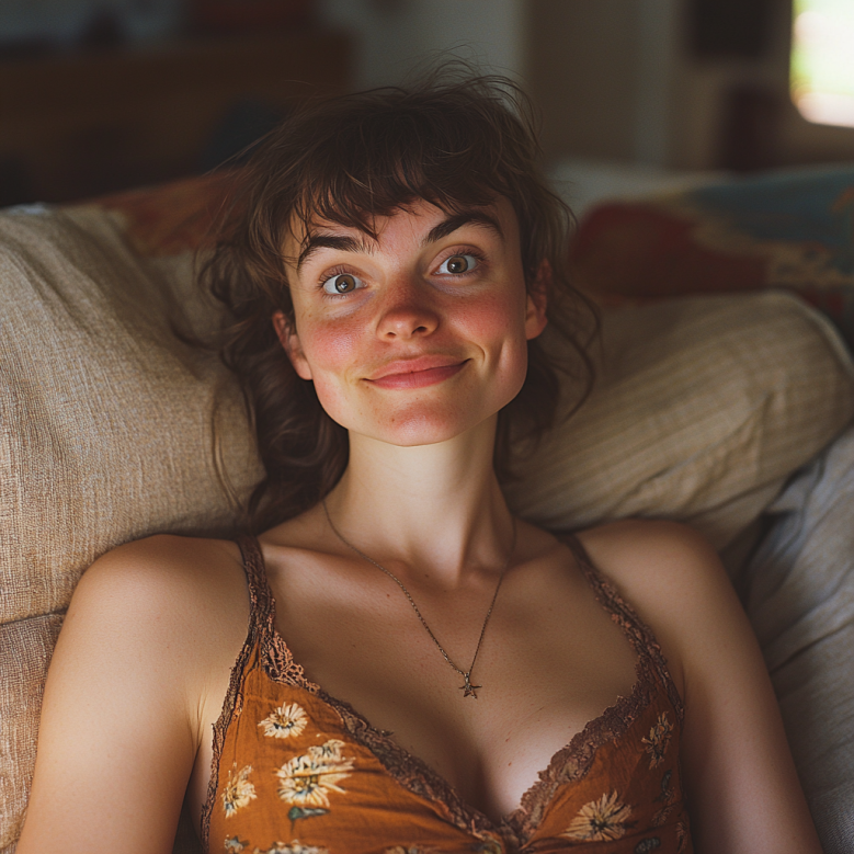 Una mujer feliz en casa | Fuente: Midjourney