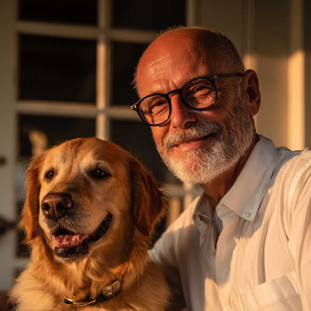 Un primer plano de un hombre y su perro | Fuente: Midjourney