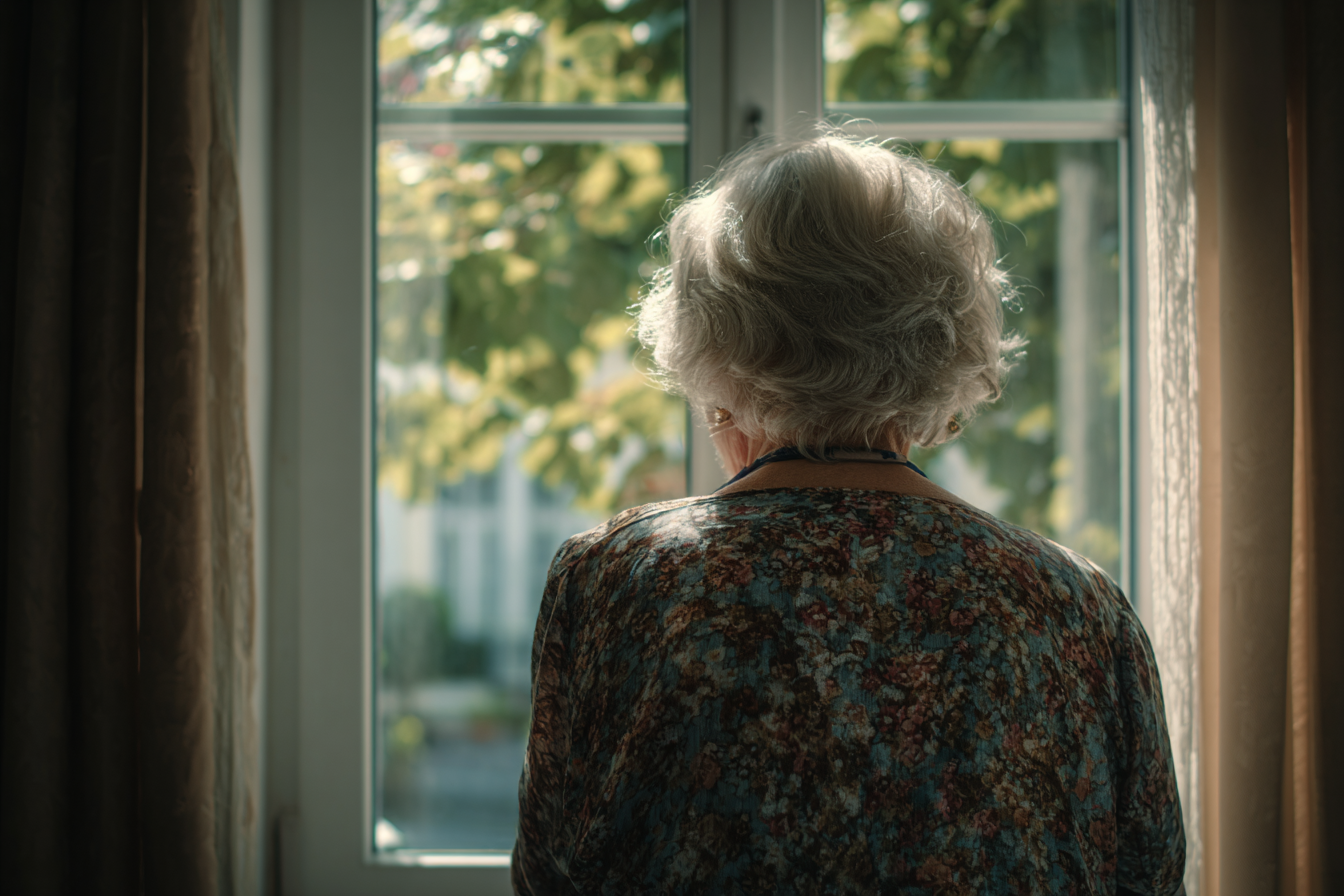 Una mujer mayor junto a una ventana | Fuente: Midjourney