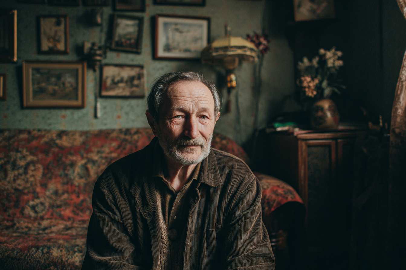 Un hombre sentado en su casa | Fuente: Midjourney