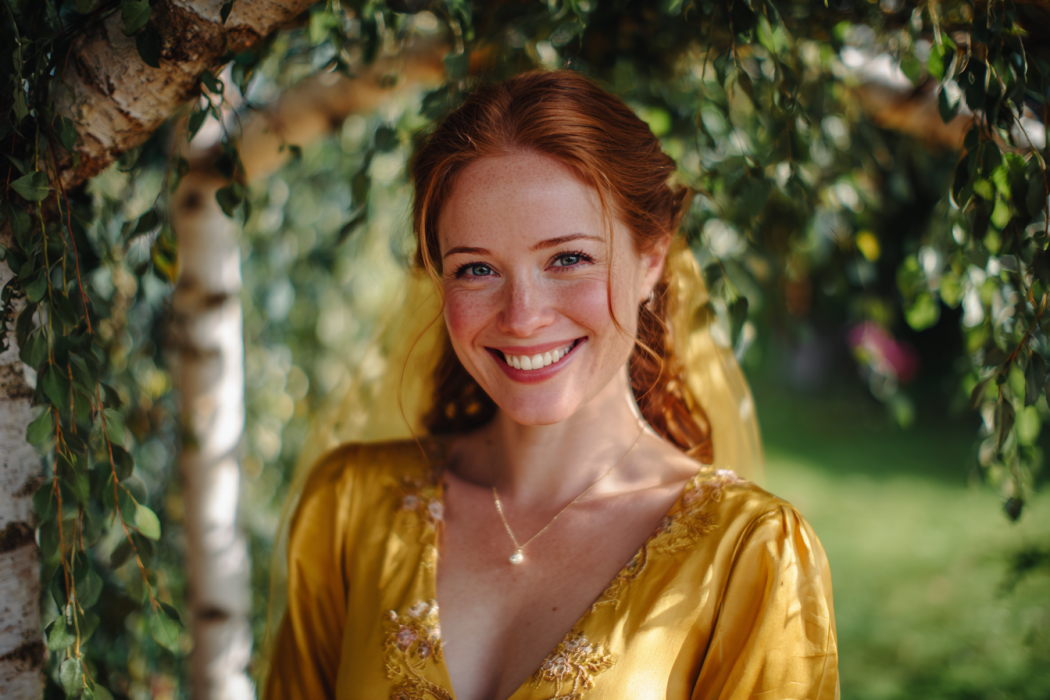 Una novia con un vestido amarillo | Fuente: Midjourney