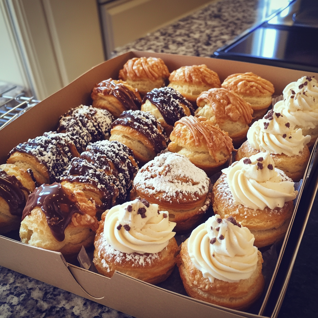 Una caja de pasteles sobre un mostrador | Fuente: Midjourney