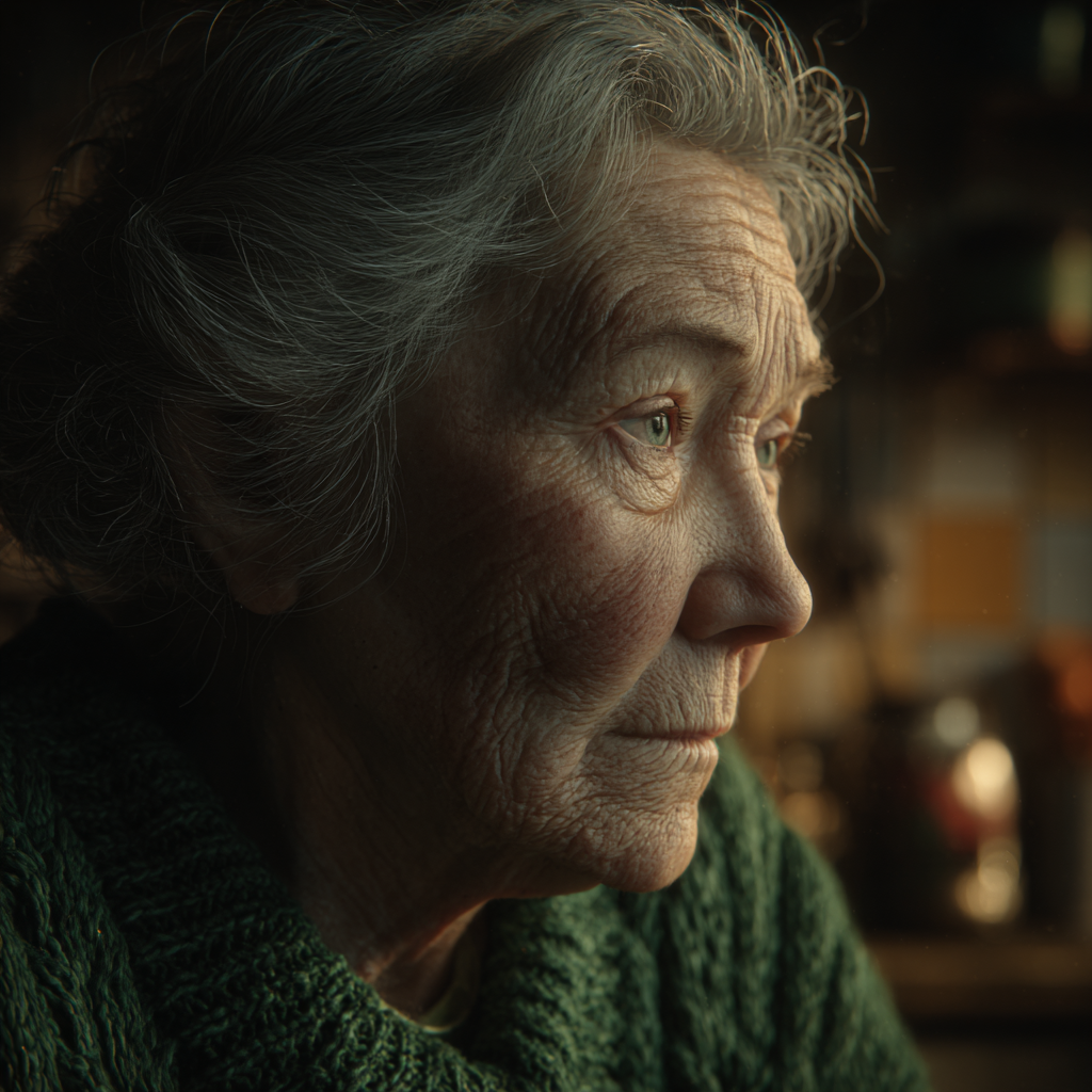 Una anciana triste y ensimismada | Fuente: Midjourney