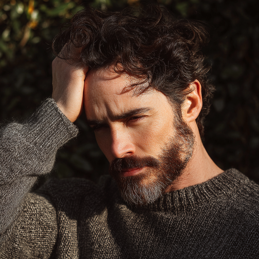 Un hombre de pie con la mano en la cabeza | Fuente: Midjourney