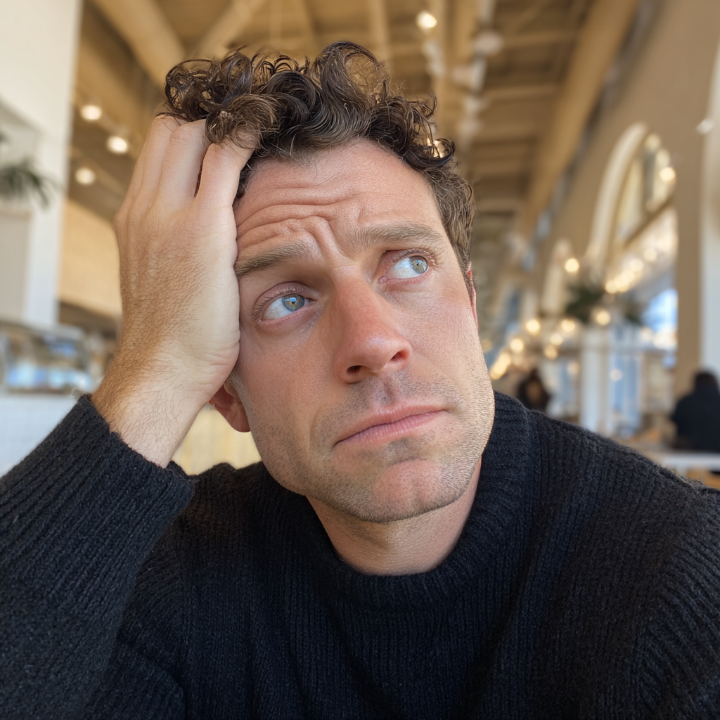 Un hombre alterado con la mano en la cabeza | Fuente: Midjourney