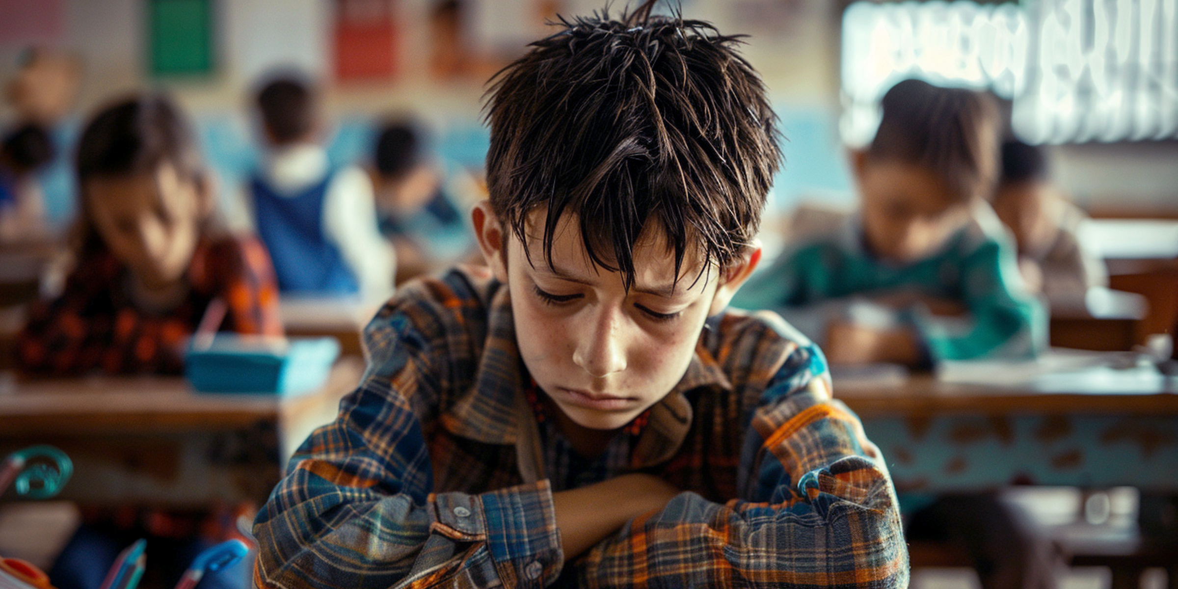 Un niño triste en una clase | Fuente: Amomama