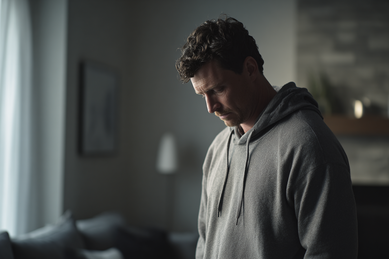 Un hombre mirando hacia abajo | Fuente: Midjourney