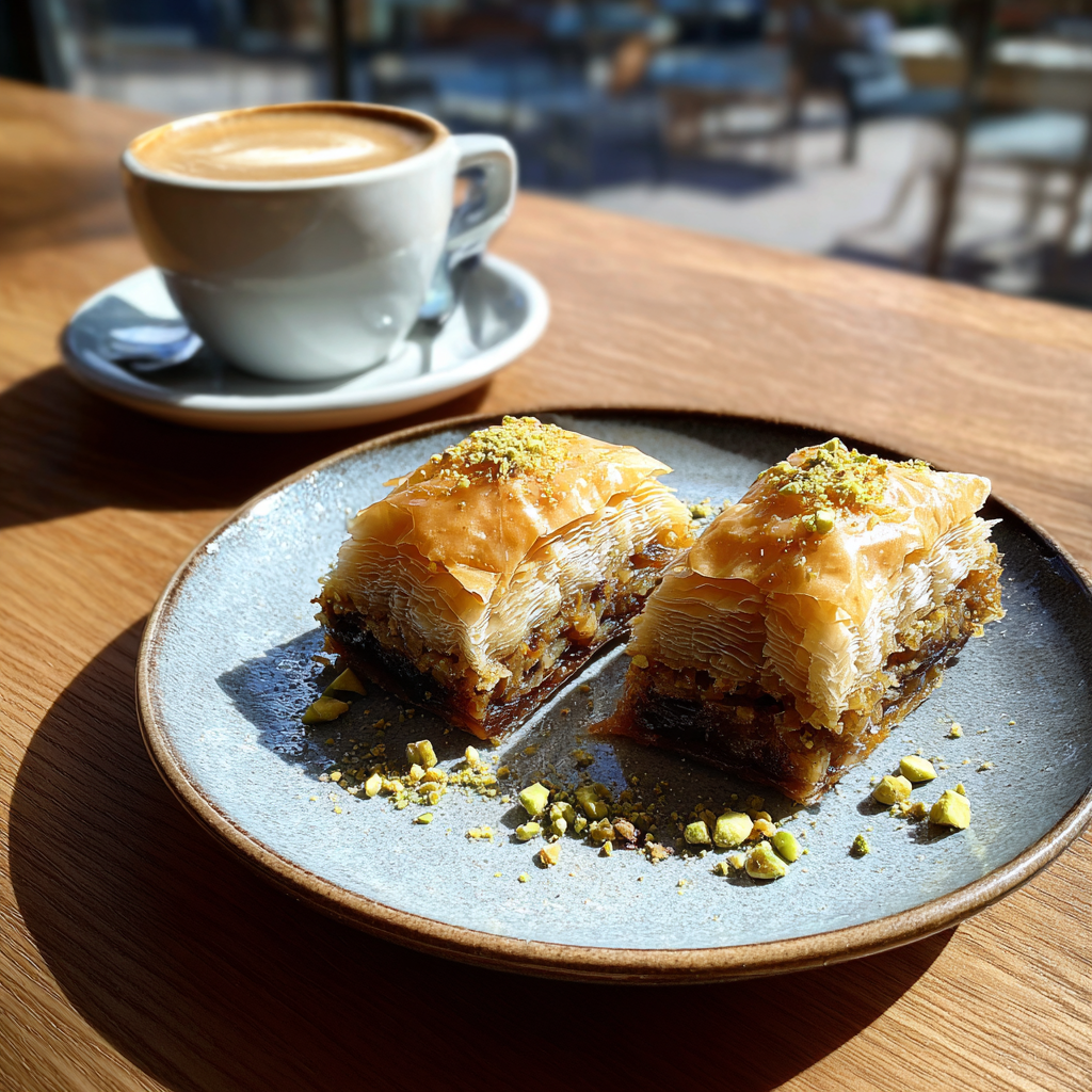 Un plato de baklava sobre una mesa | Fuente: Midjourney