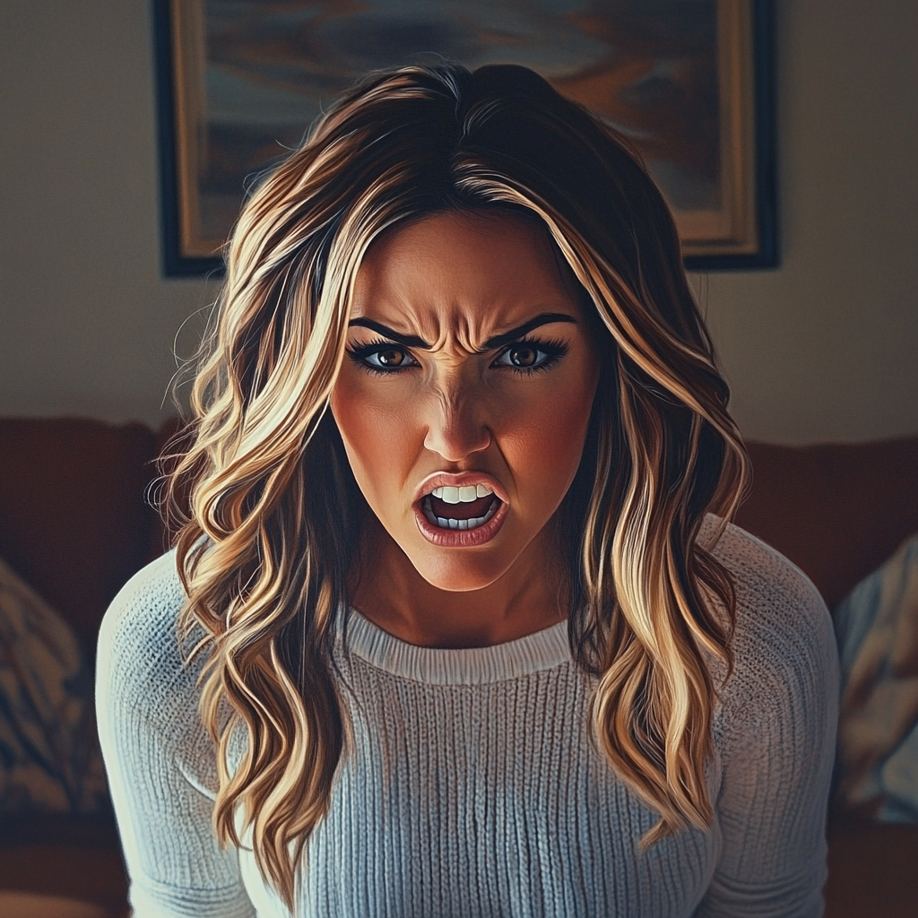 Una mujer enfadada gritando | Fuente: Midjourney