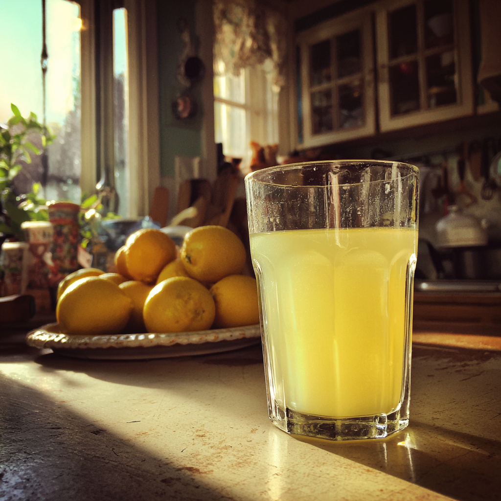 Un vaso de limonada en un mostrador | Fuente: Midjourney