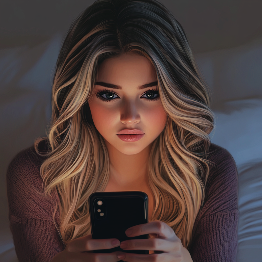 Una joven mirando su teléfono | Fuente: Midjourney