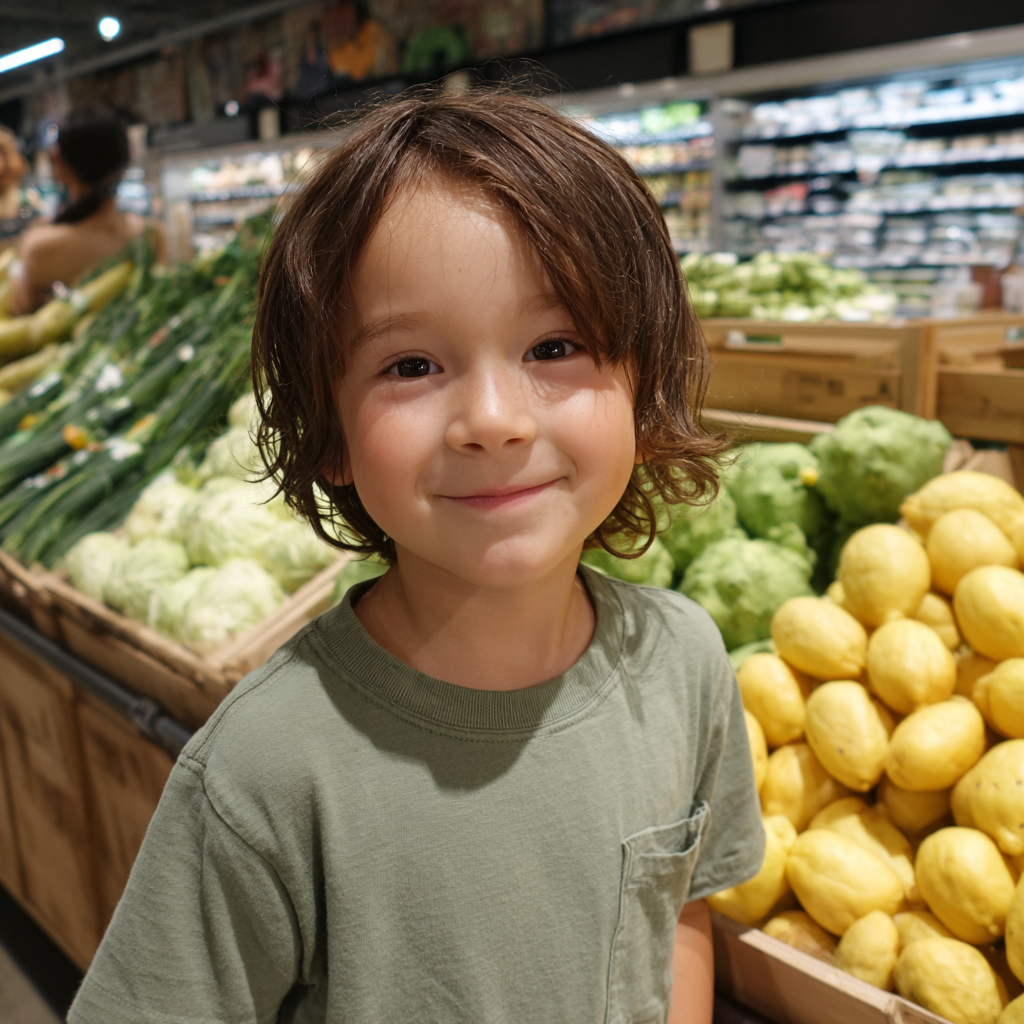 Un niño feliz con una camiseta verde | Fuente: Midjourney
