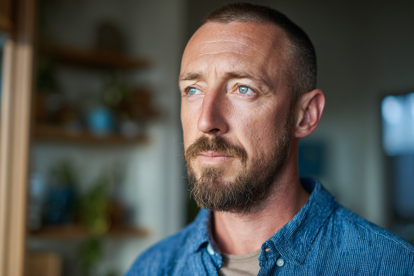 Un hombre de pie en una sala de estar | Fuente: Midjourney