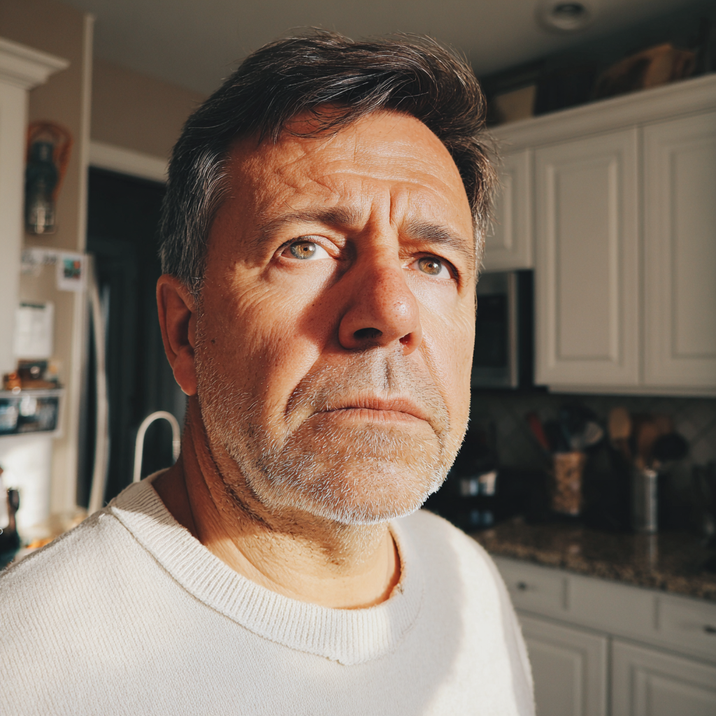 Primer plano de un hombre mayor de pie en una cocina | Fuente: Midjourney