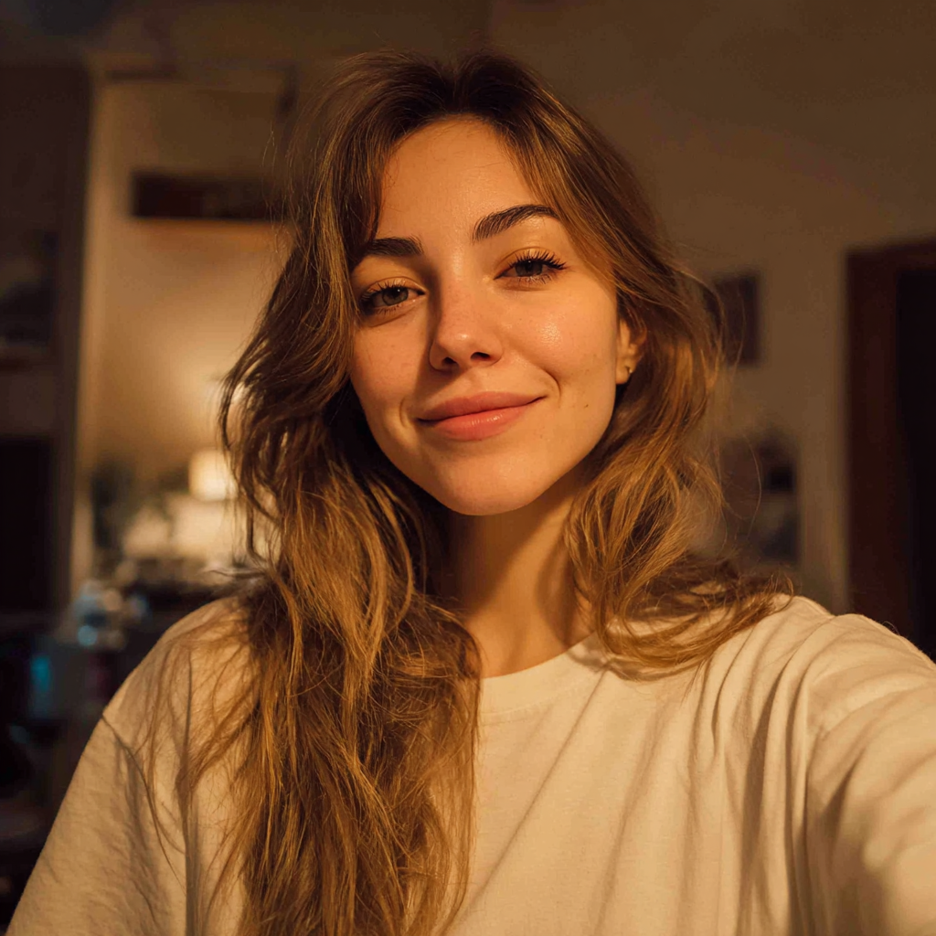 Una mujer sonriente de pie en un salón | Fuente: Midjourney