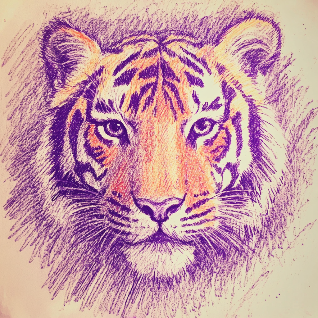 Dibujo infantil de un tigre | Fuente: Midjourney