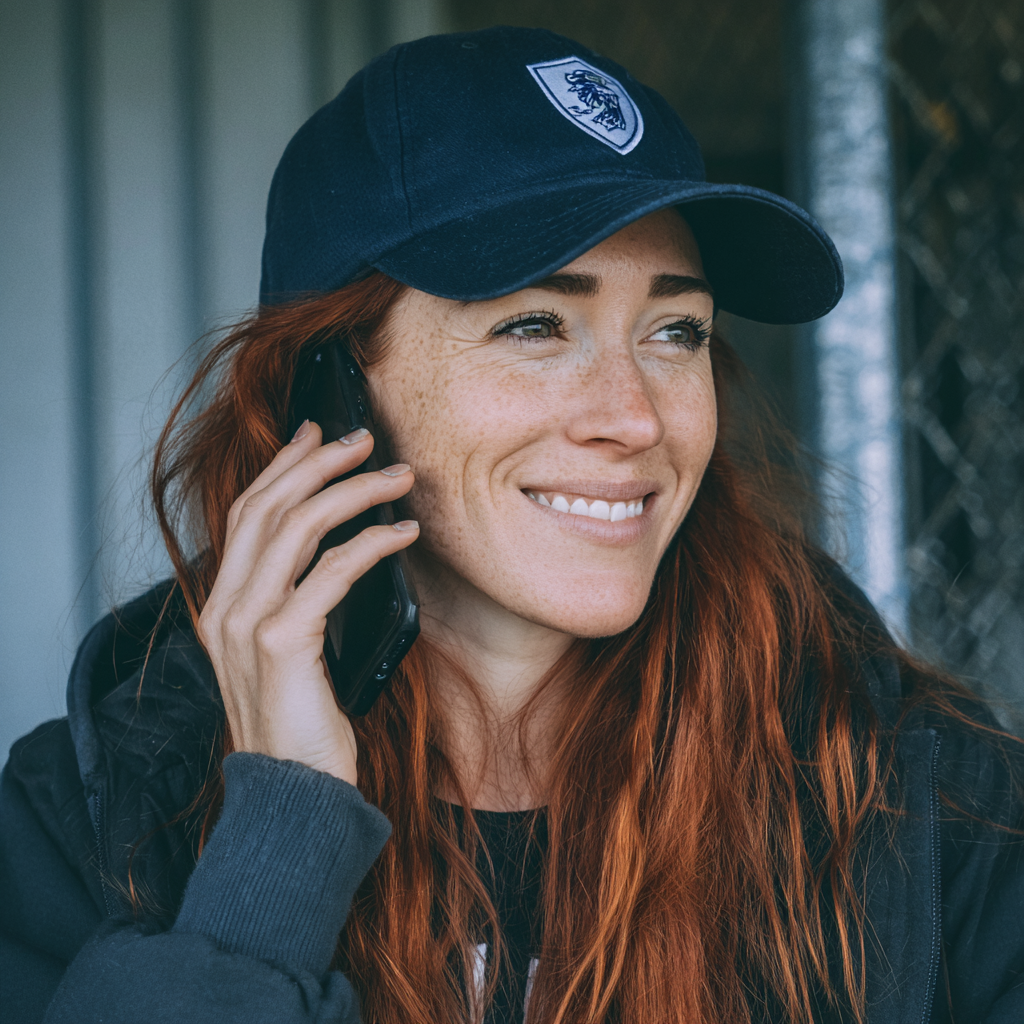 Una mujer sonriente hablando por teléfono | Fuente: Midjourney