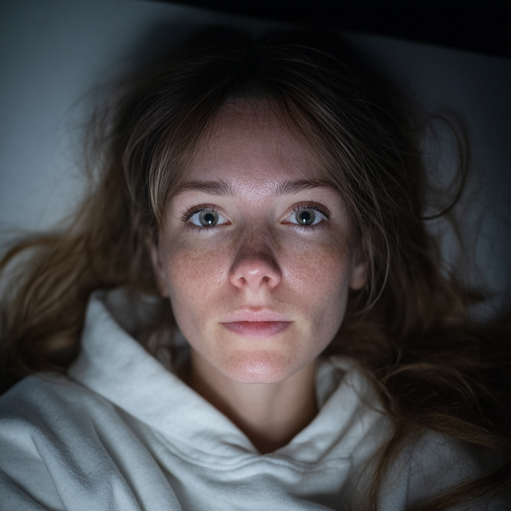 Una mujer emocionada tumbada en su cama | Fuente: Midjourney