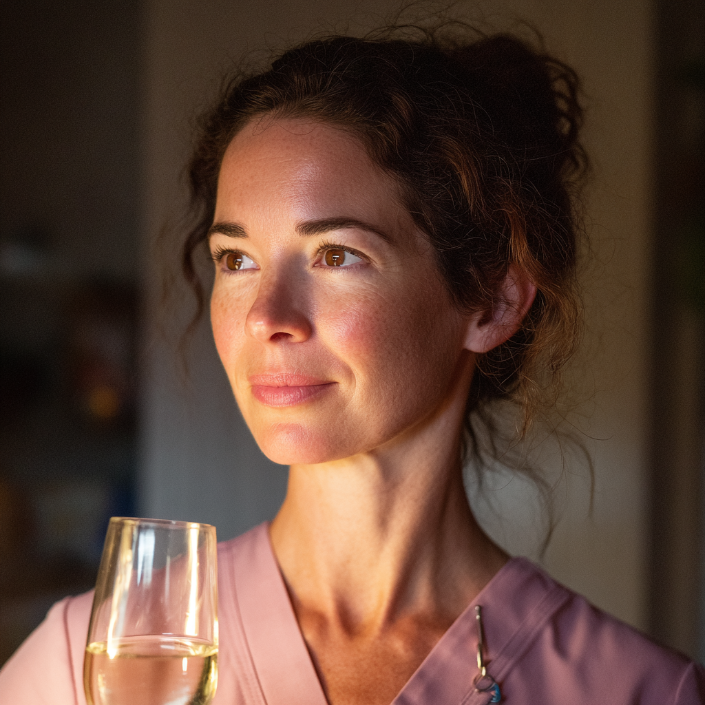 Una mujer con una copa de champán en la mano | Fuente: Midjourney