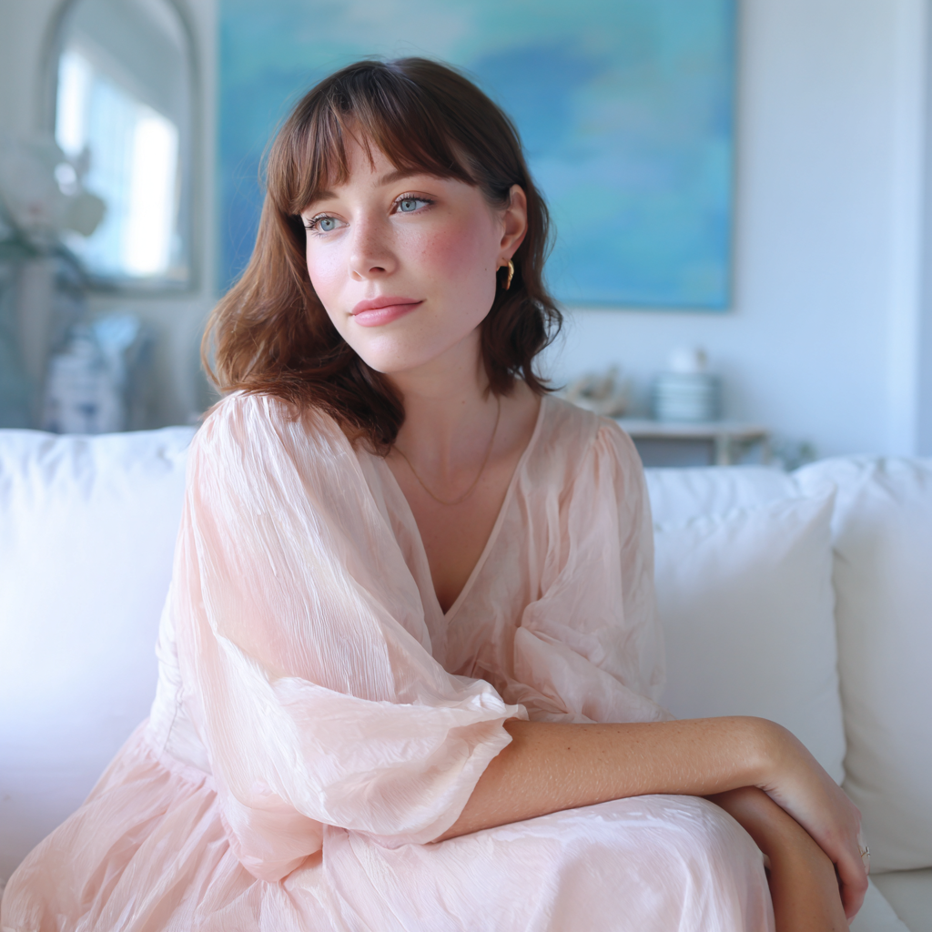Una mujer con un vestido rosa pálido | Fuente: Midjourney