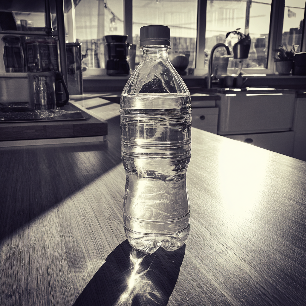 Una botella de agua sobre un mostrador | Fuente: Midjourney
