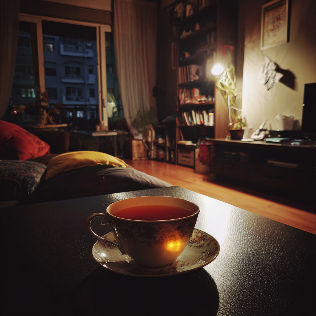 Una taza de té sobre una mesa | Fuente: Midjourney